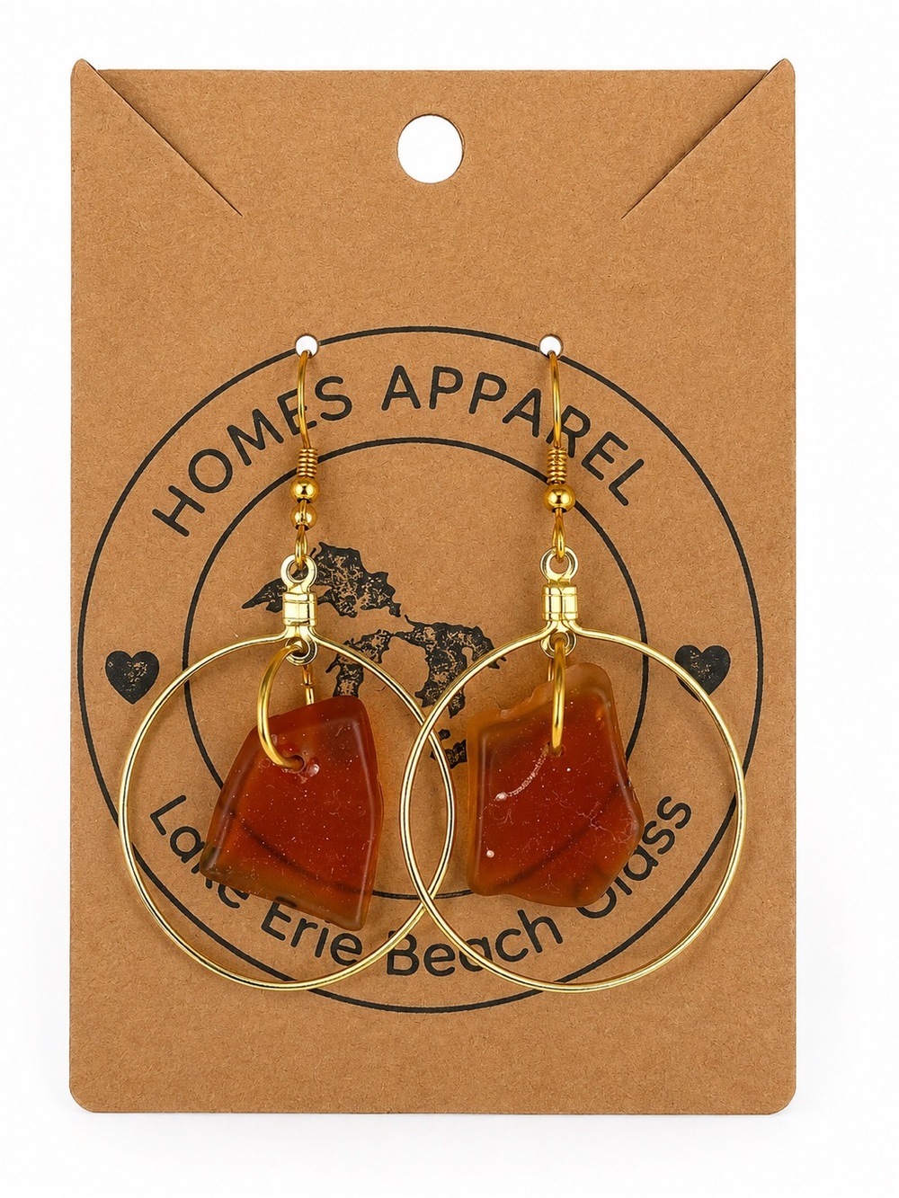 Gold Hoop Earrings with Amber Sea Glass Drops